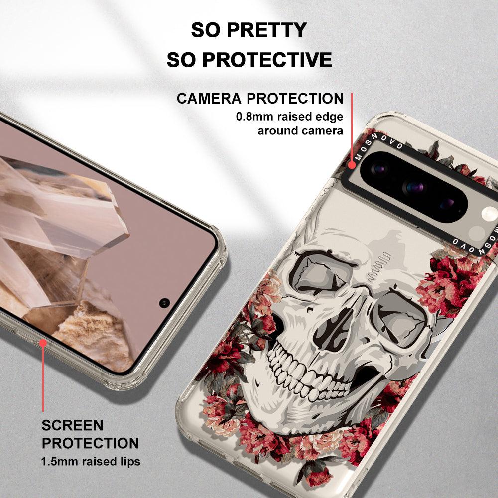 Red Flower Skull Phone Case - Google Pixel 8 Pro Case