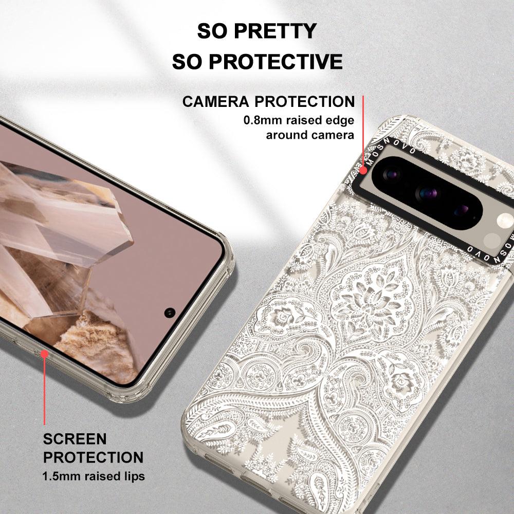 White Damask Phone Case - Google Pixel 8 Pro Case - MOSNOVO