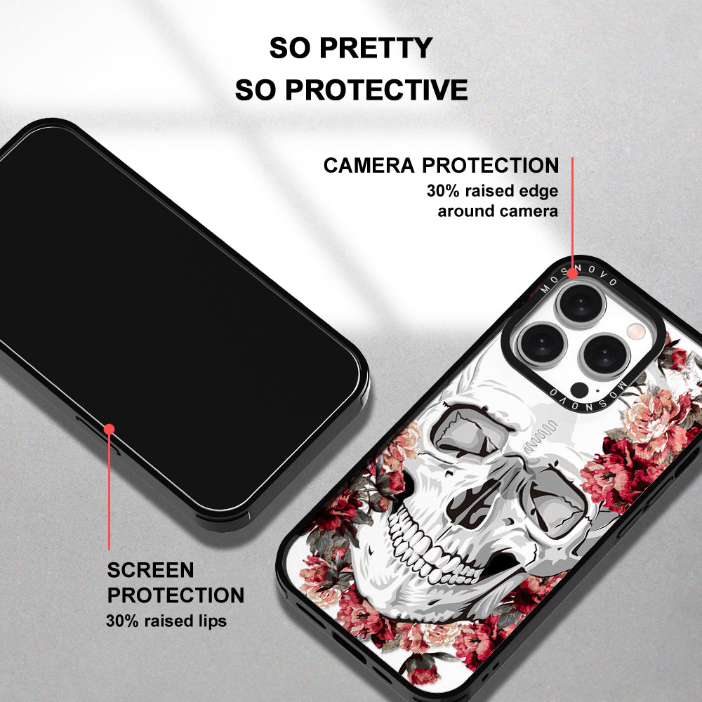 Red Flower Skull Phone Case - iPhone 15 Pro Case - MOSNOVO