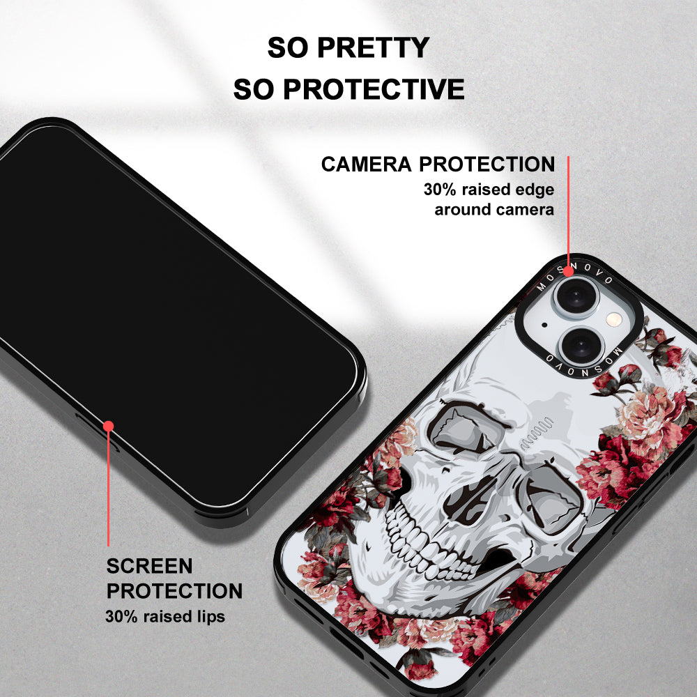 Red Flower Skull Phone Case - iPhone 15 Case - MOSNOVO