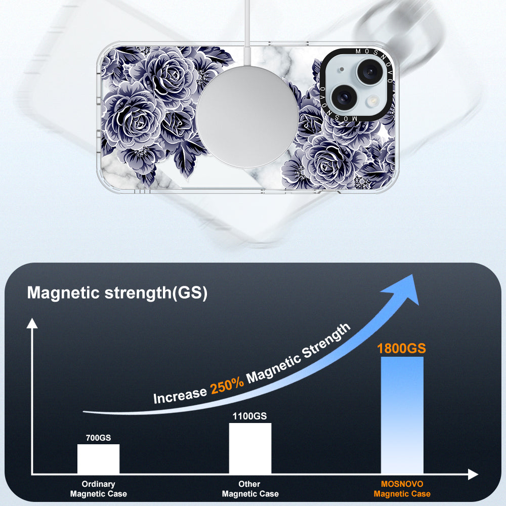 Purple Flower Marble Phone Case - iPhone 15 Case Clear With Magsafe