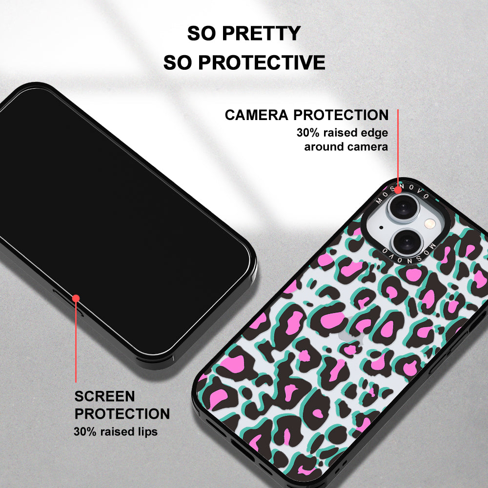 Hot Pink Leopard Print Phone Case - iPhone 15 Plus Case - MOSNOVO