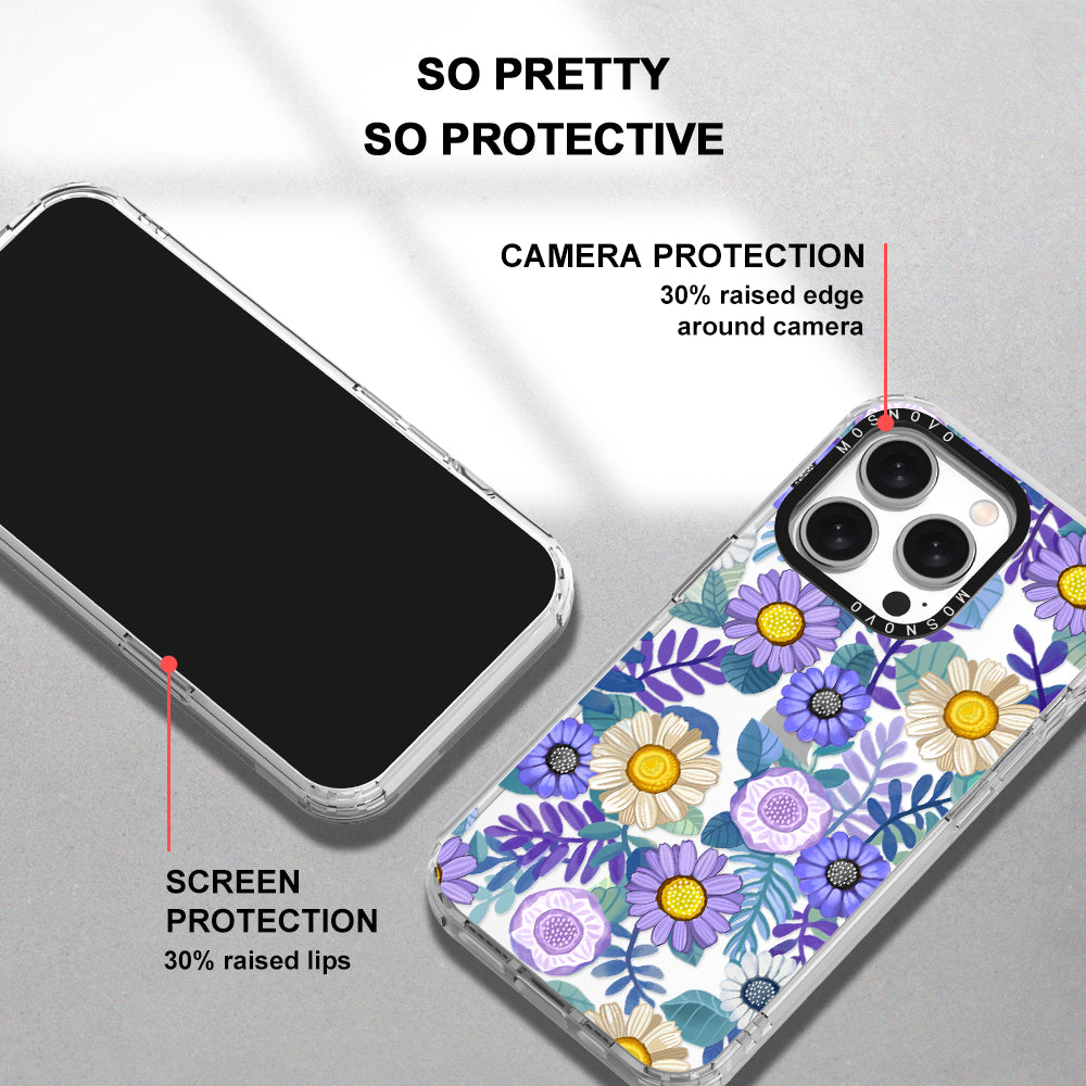 Purple Floral Phone Case - iPhone 15 Pro Case - MOSNOVO