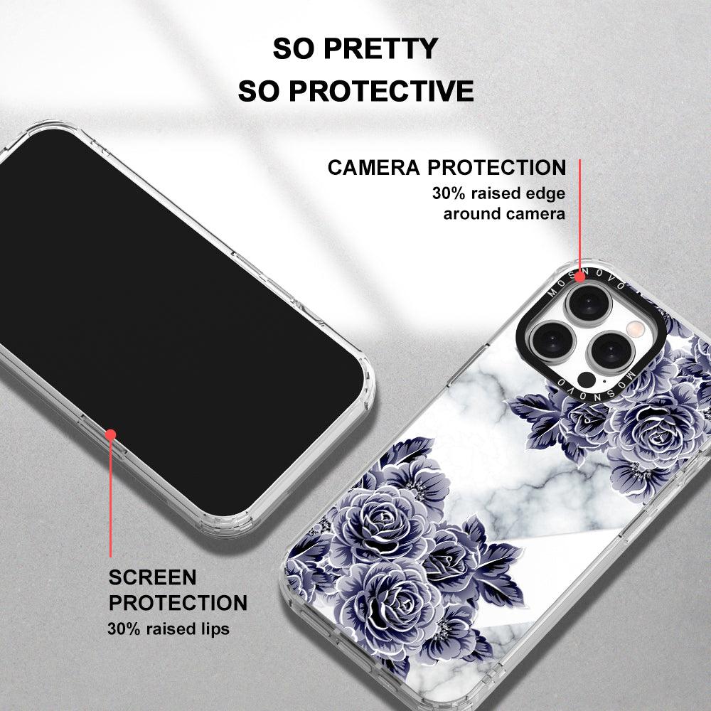 Marble with Purple Flowers Phone Case - iPhone 15 Pro Max Case - MOSNOVO