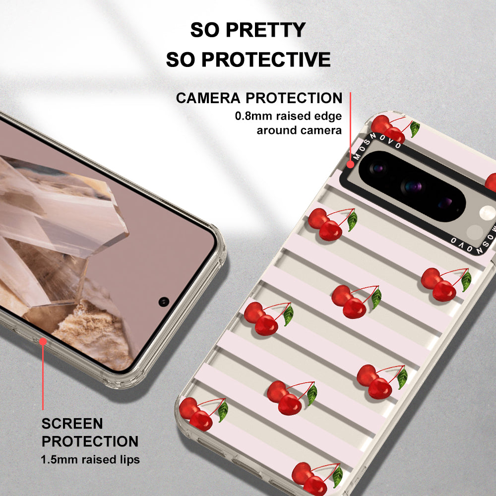 Pink Stripes Cherry Phone Case - Google Pixel 8 Pro Case - MOSNOVO
