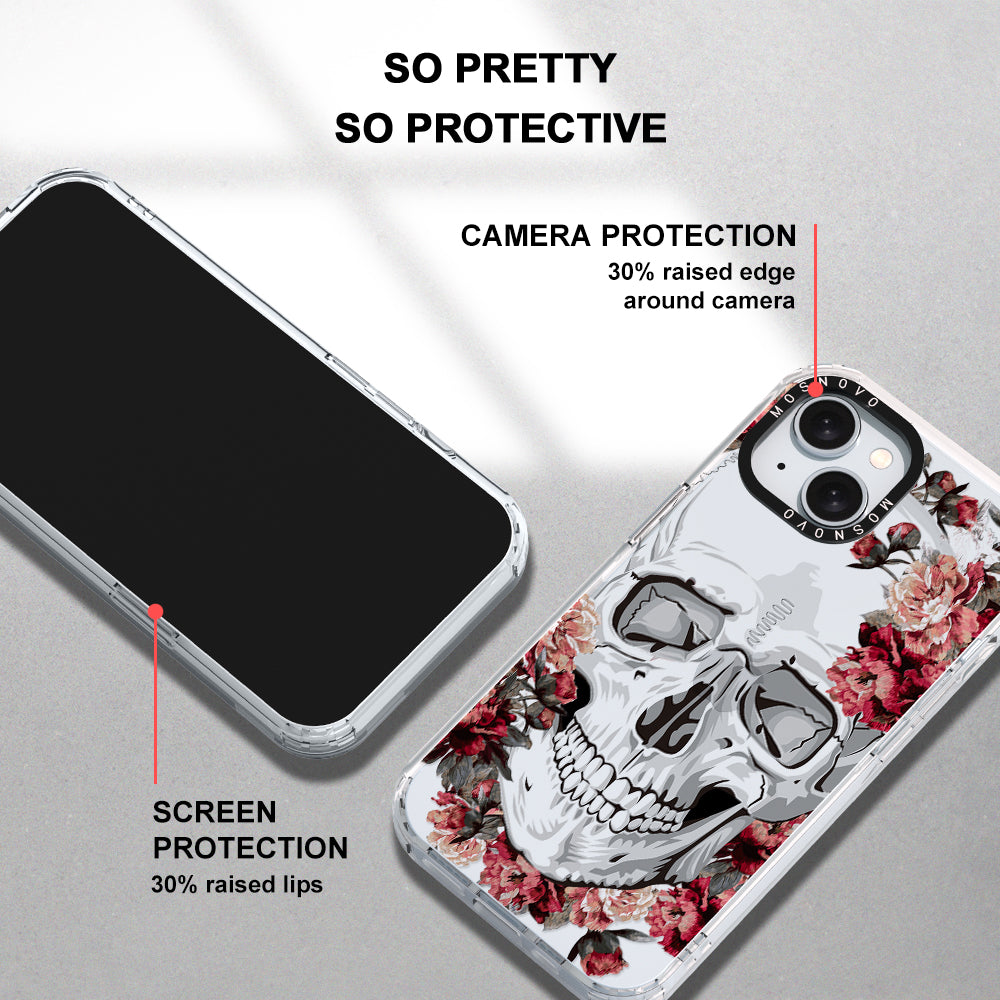 Red Flower Skull Phone Case - iPhone 15 Case - MOSNOVO