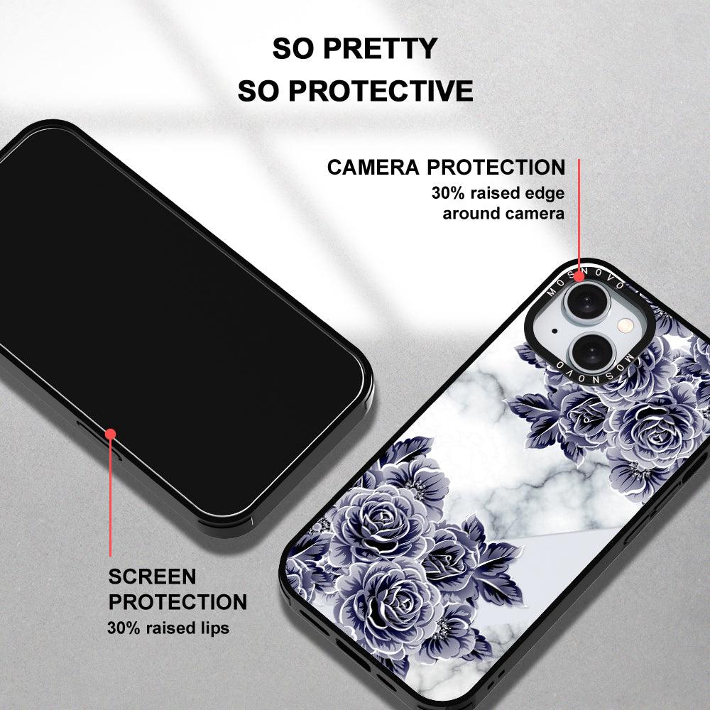 Purple Flower Marble Phone Case - iPhone 15 Case Black