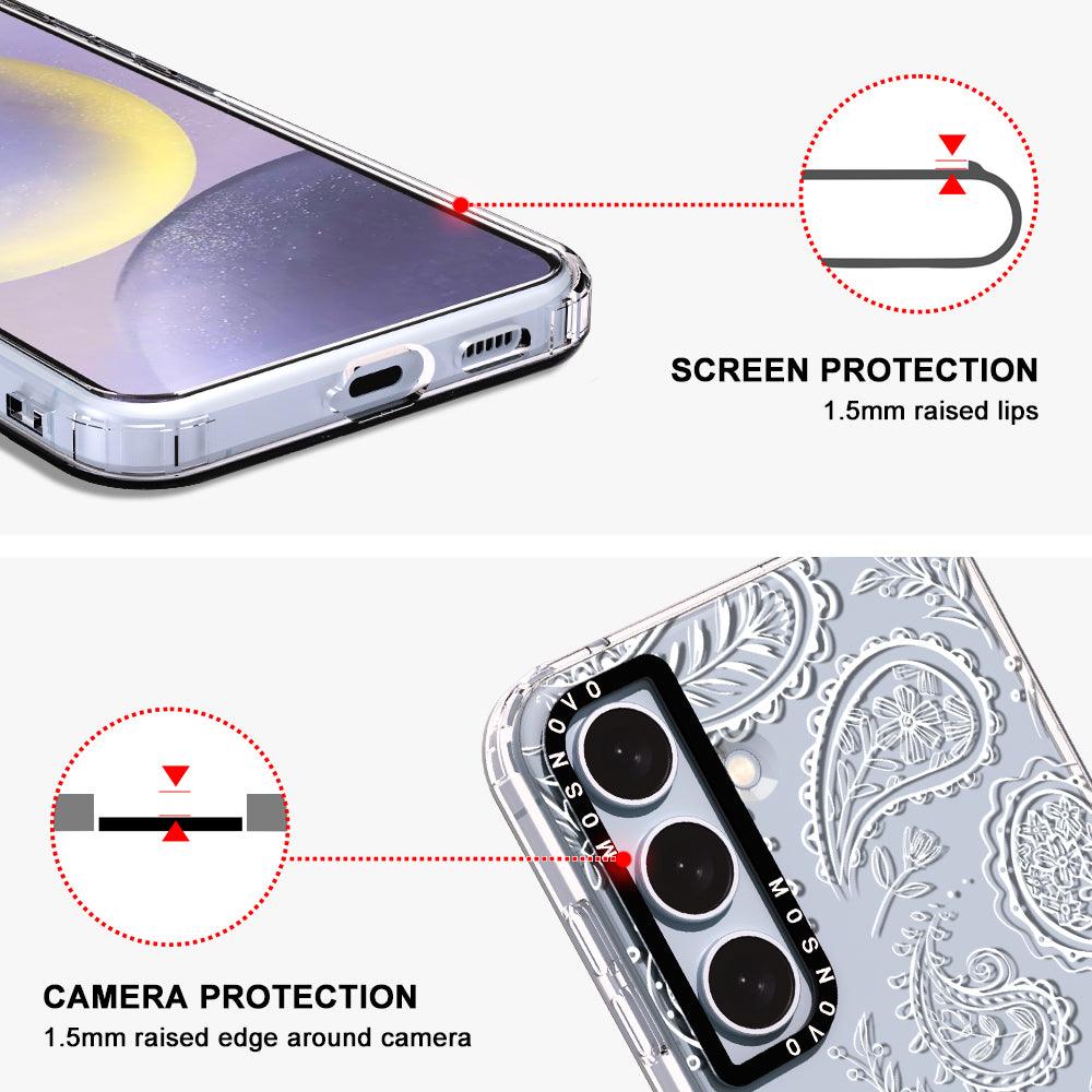 White Paisley Phone Case - Samsung Galaxy S24 Plus Case - MOSNOVO