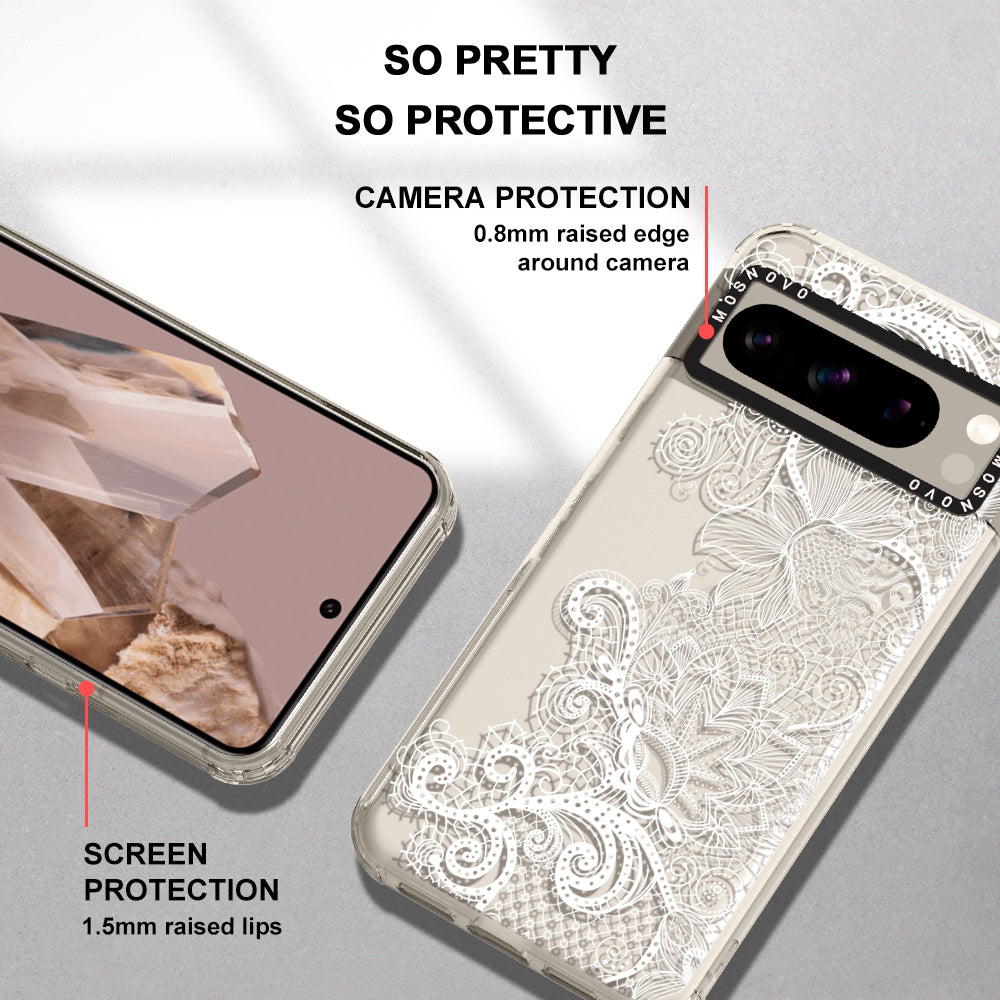 Lacy White Flower Phone Case - Google Pixel 8 Pro Case