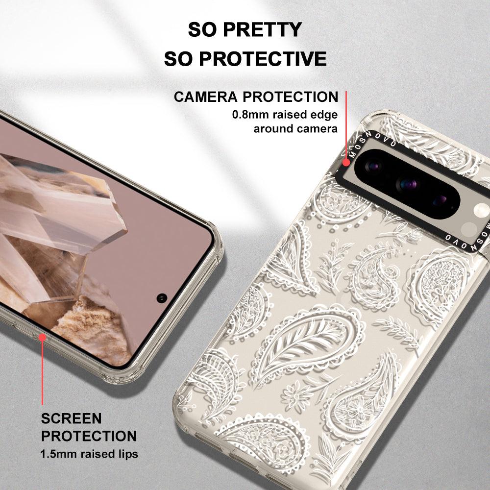 White Paisley Phone Case - Google Pixel 8 Pro Case - MOSNOVO