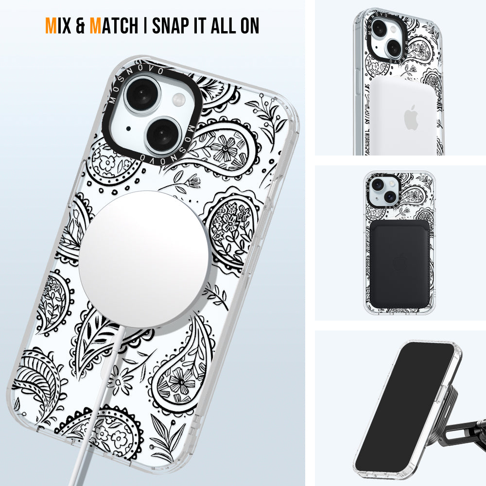 Black Paisley Phone Case - iPhone 15 Case - MOSNOVO