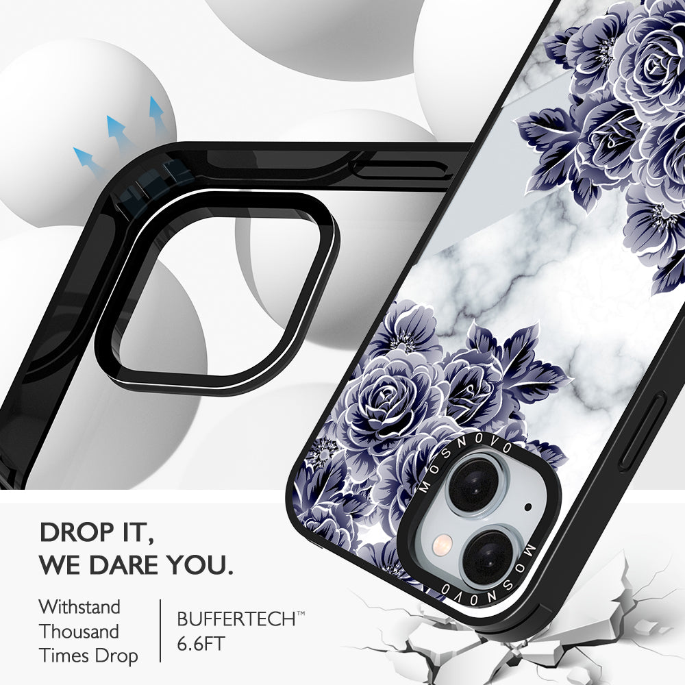 Purple Flower Marble Phone Case - iPhone 15 Case Black