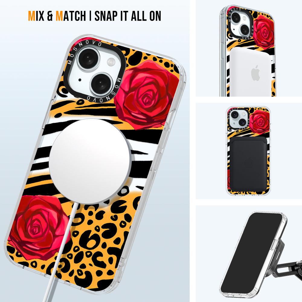 Wild Floral Leopard Phone Case - iPhone 15 Plus Case - MOSNOVO