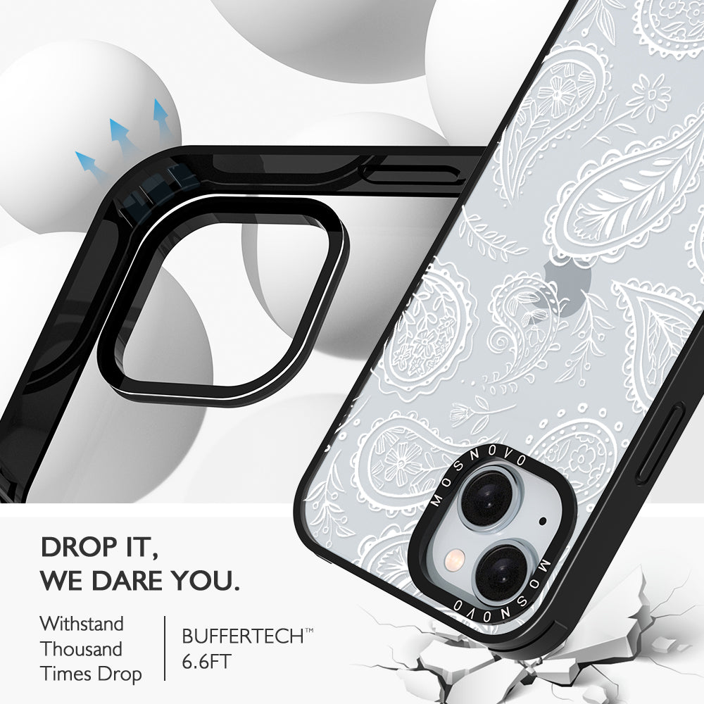 White Paisley Phone Case - iPhone 15 Case - MOSNOVO