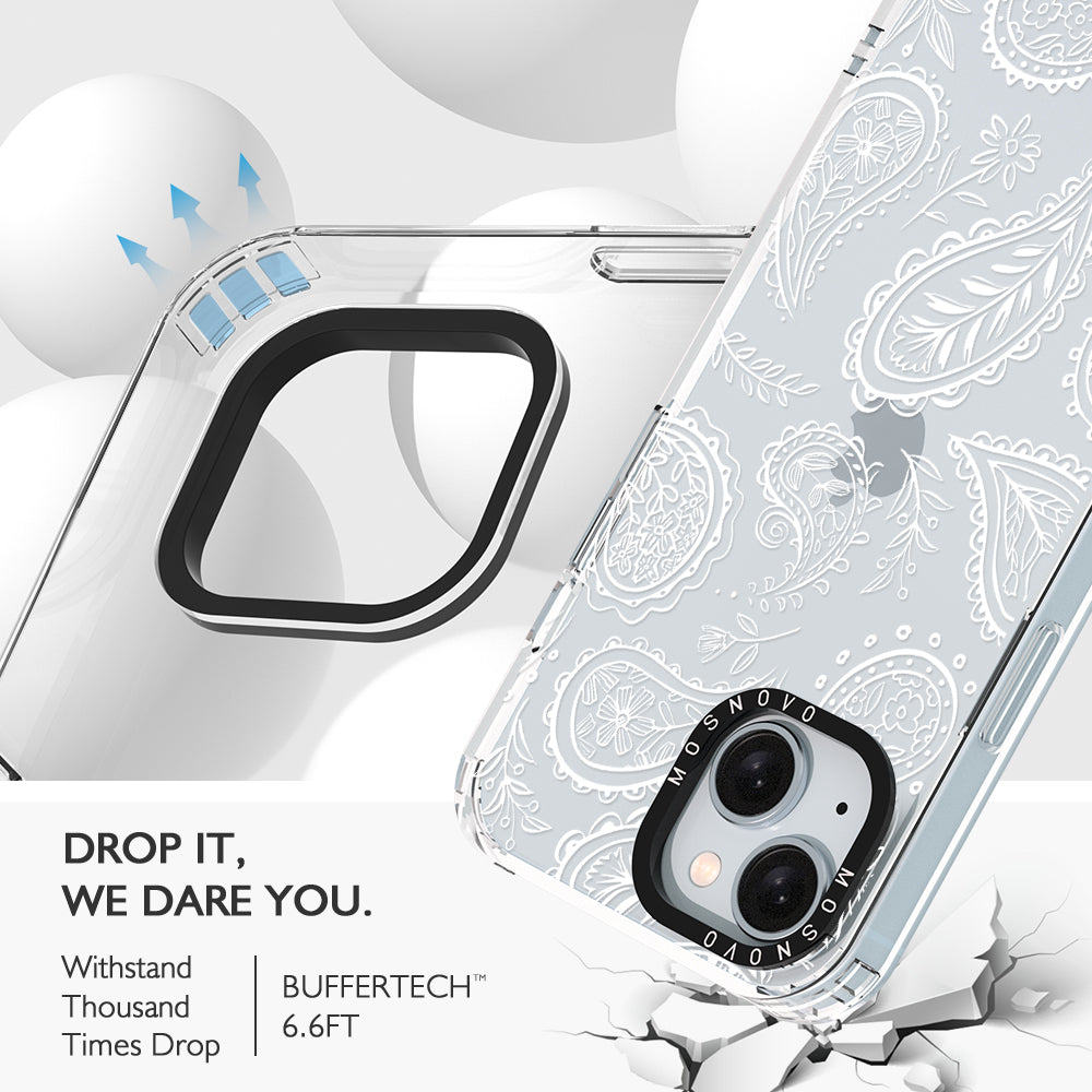 White Paisley Phone Case - iPhone 15 Plus Case - MOSNOVO