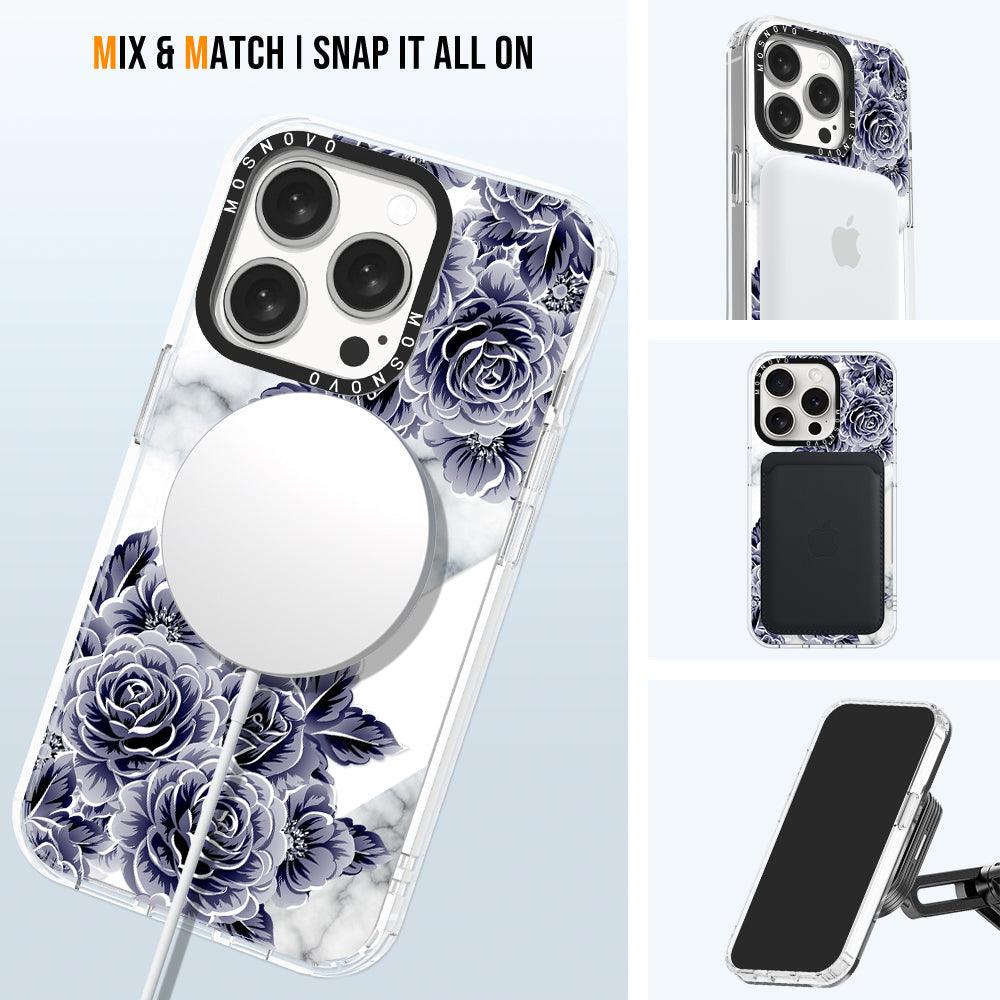 Marble with Purple Flowers Phone Case - iPhone 15 Pro Case - MOSNOVO