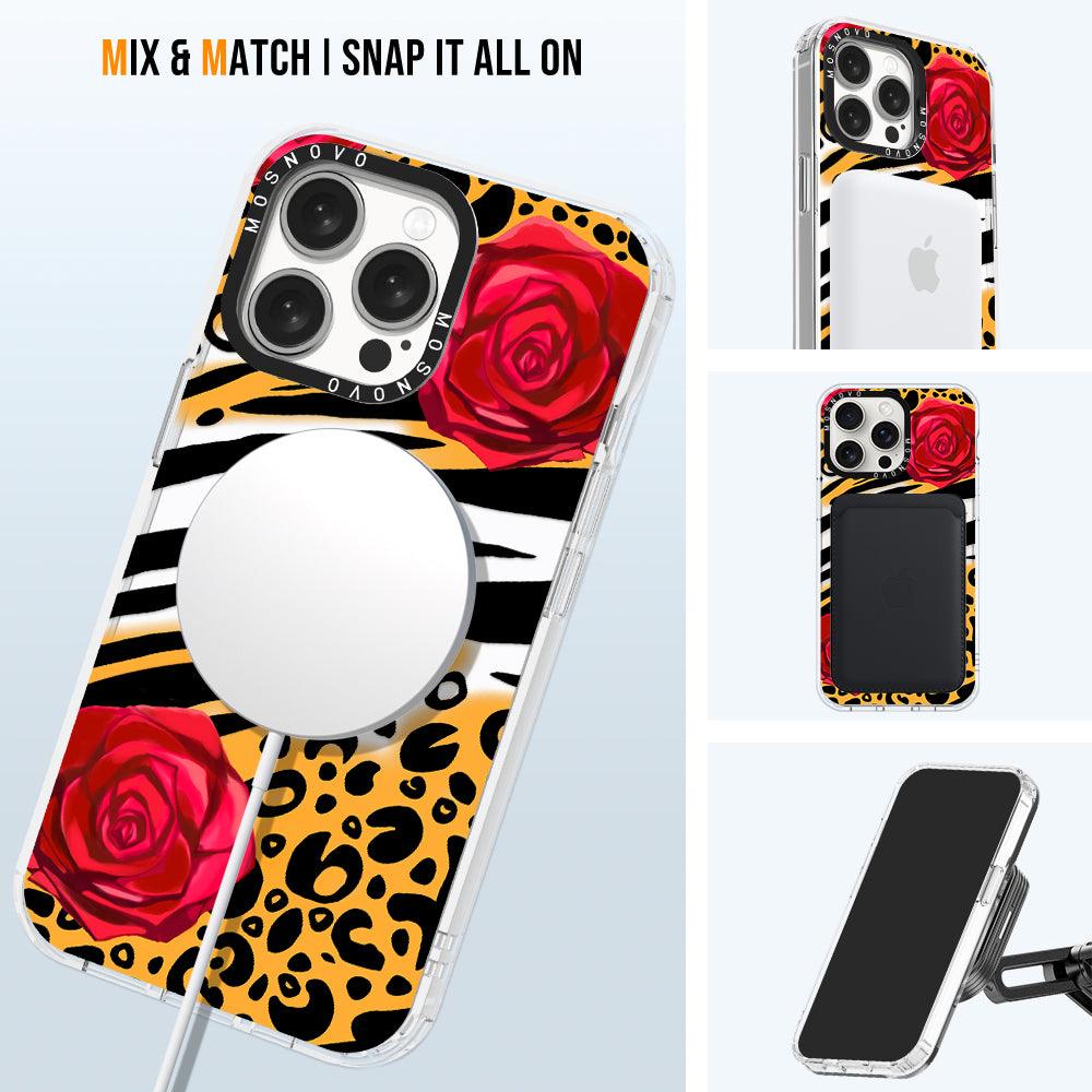 Wild Floral Leopard Phone Case - iPhone 15 Pro Max Case - MOSNOVO