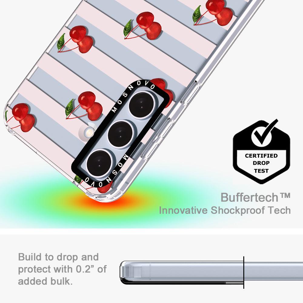Pink Stripes Cherry Phone Case - Samsung Galaxy S24 Case - MOSNOVO