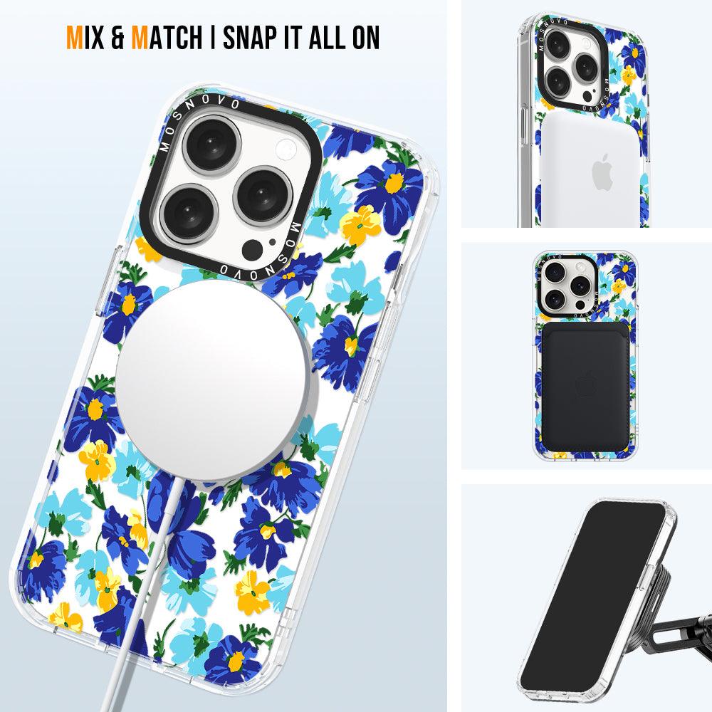 Vintage Blue Floral Phone Case - iPhone 15 Pro Case - MOSNOVO