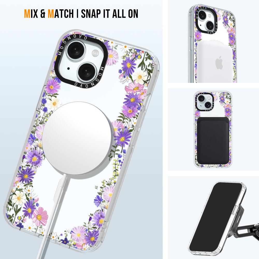 Purple Daisy Garden Phone Case - iPhone 15 Case - MOSNOVO