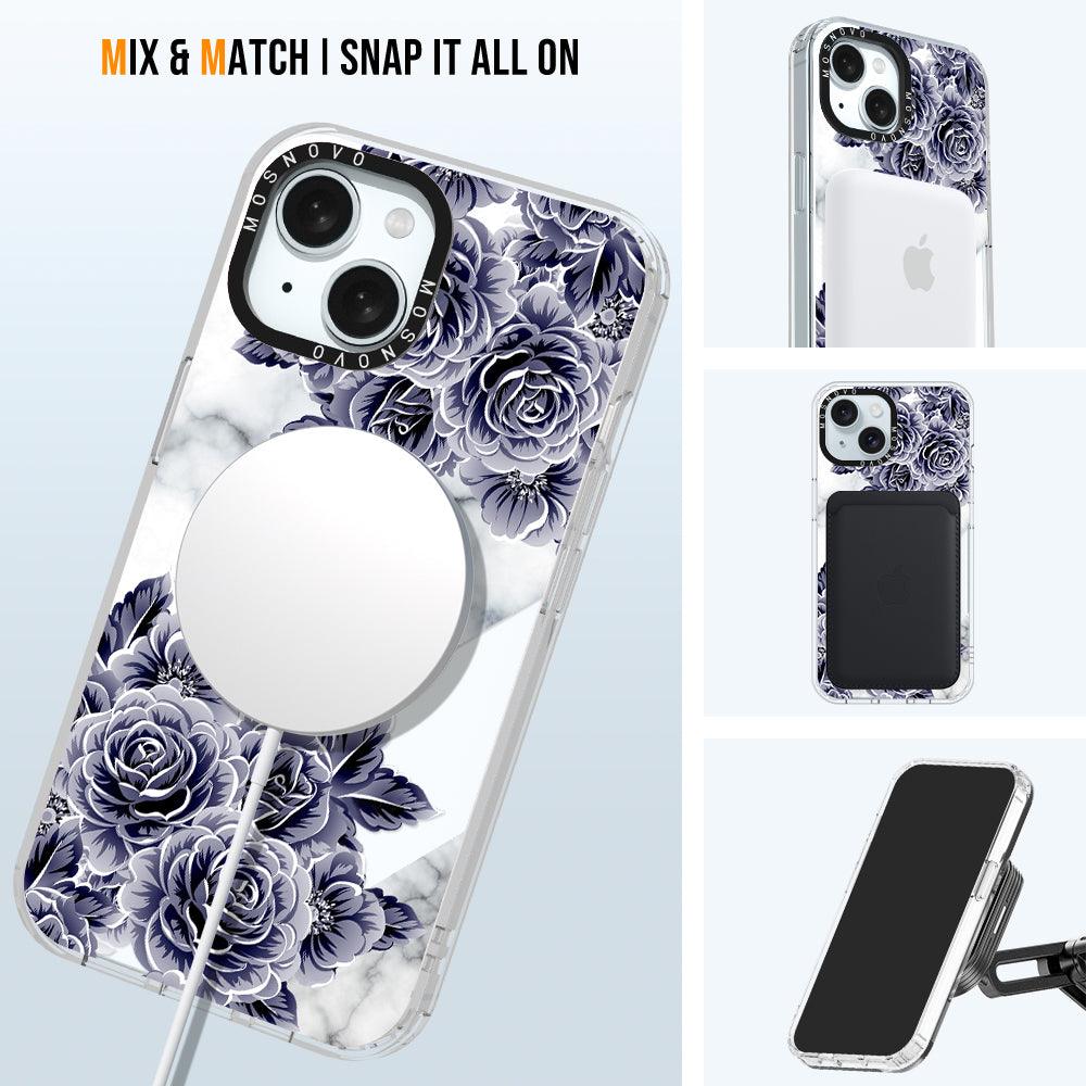 Purple Flower Marble Phone Case - iPhone 15 Case Clear With Magsafe