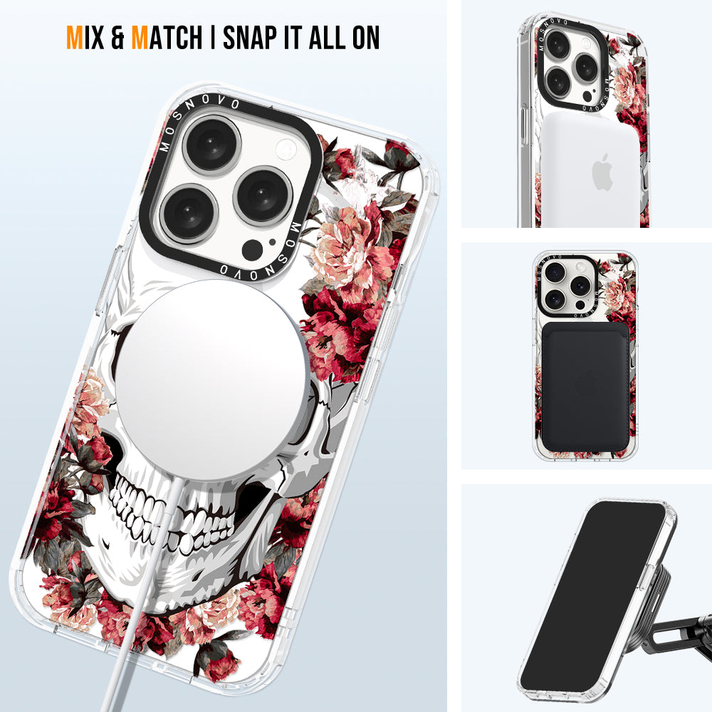 Red Flower Skull Phone Case - iPhone 15 Pro Case - MOSNOVO