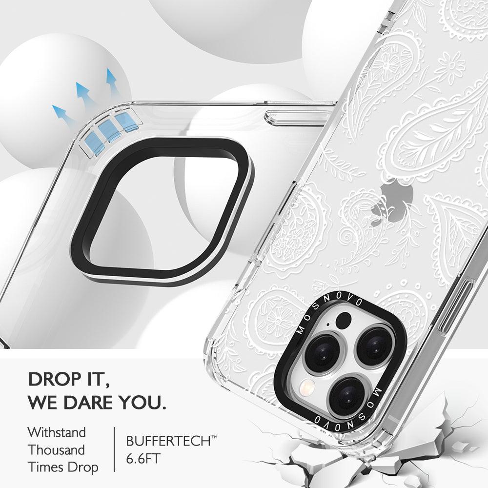 White Paisley Phone Case - iPhone 15 Pro Max Case - MOSNOVO