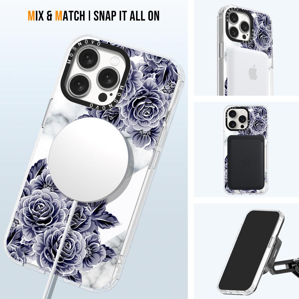 Marble with Purple Flowers Phone Case - iPhone 15 Pro Max Case - MOSNOVO