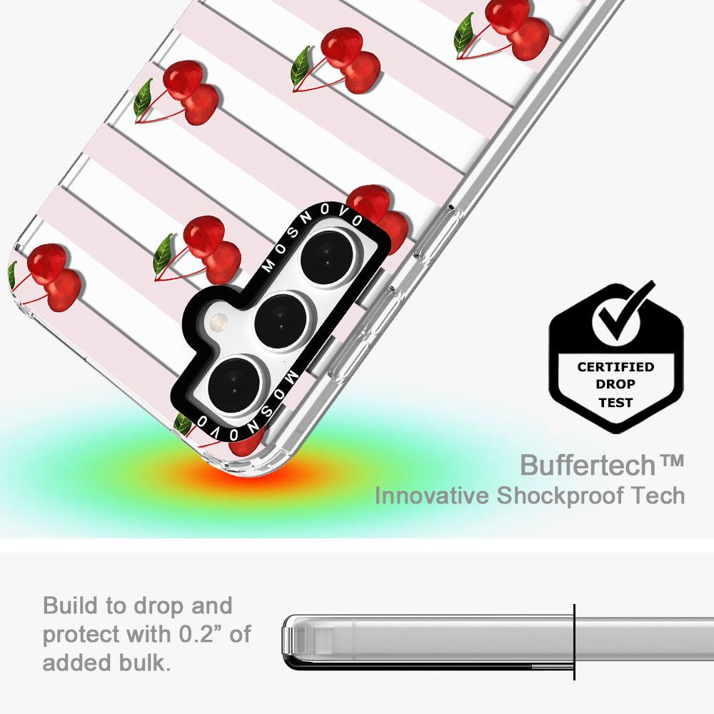 Pink Stripes Cherry Phone Case - Samsung Galaxy S23 FE Case