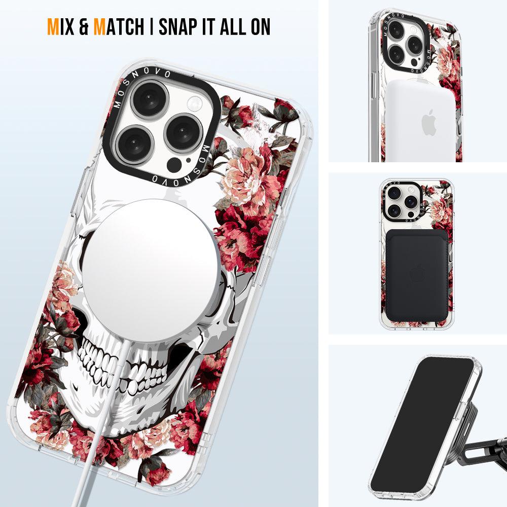 Red Flower Skull Phone Case - iPhone 15 Pro Max Case - MOSNOVO