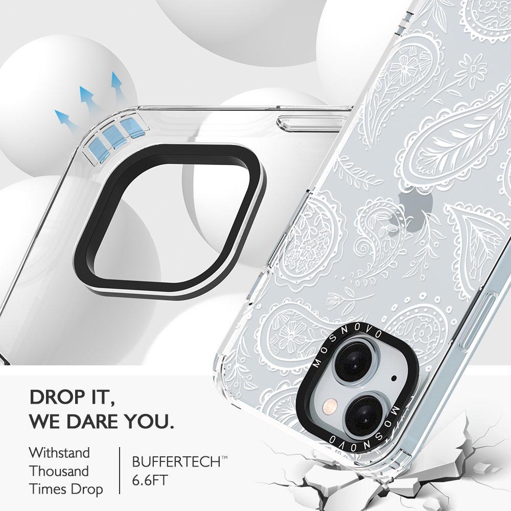 White Paisley Phone Case - iPhone 15 Case - MOSNOVO