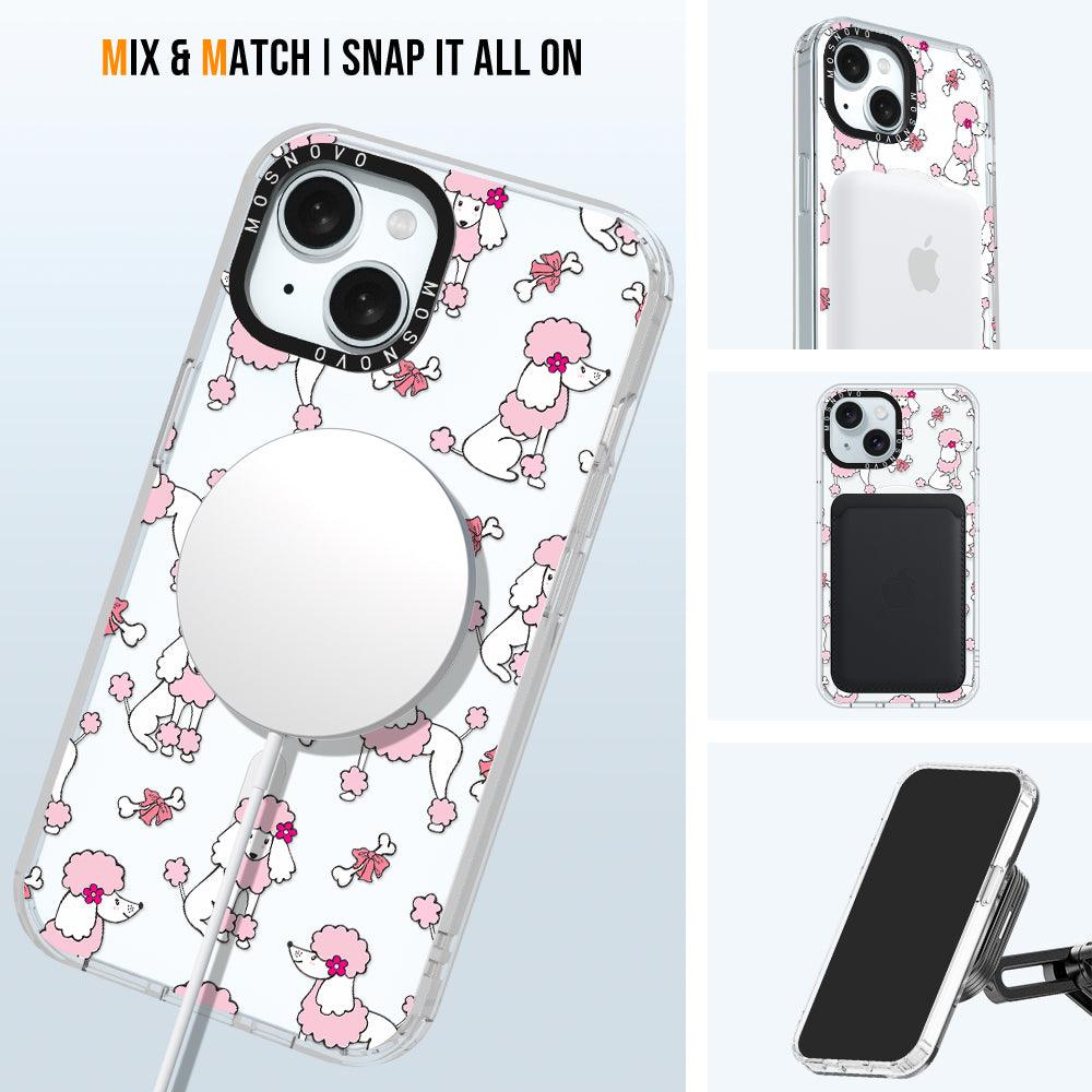 Pink Poodle Phone Case - iPhone 15 Case Clear With Magsafe