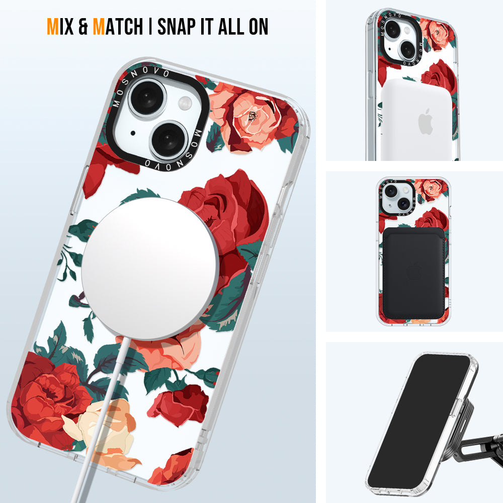 Vintage Red Rose Phone Case - iPhone 15 Case - MOSNOVO