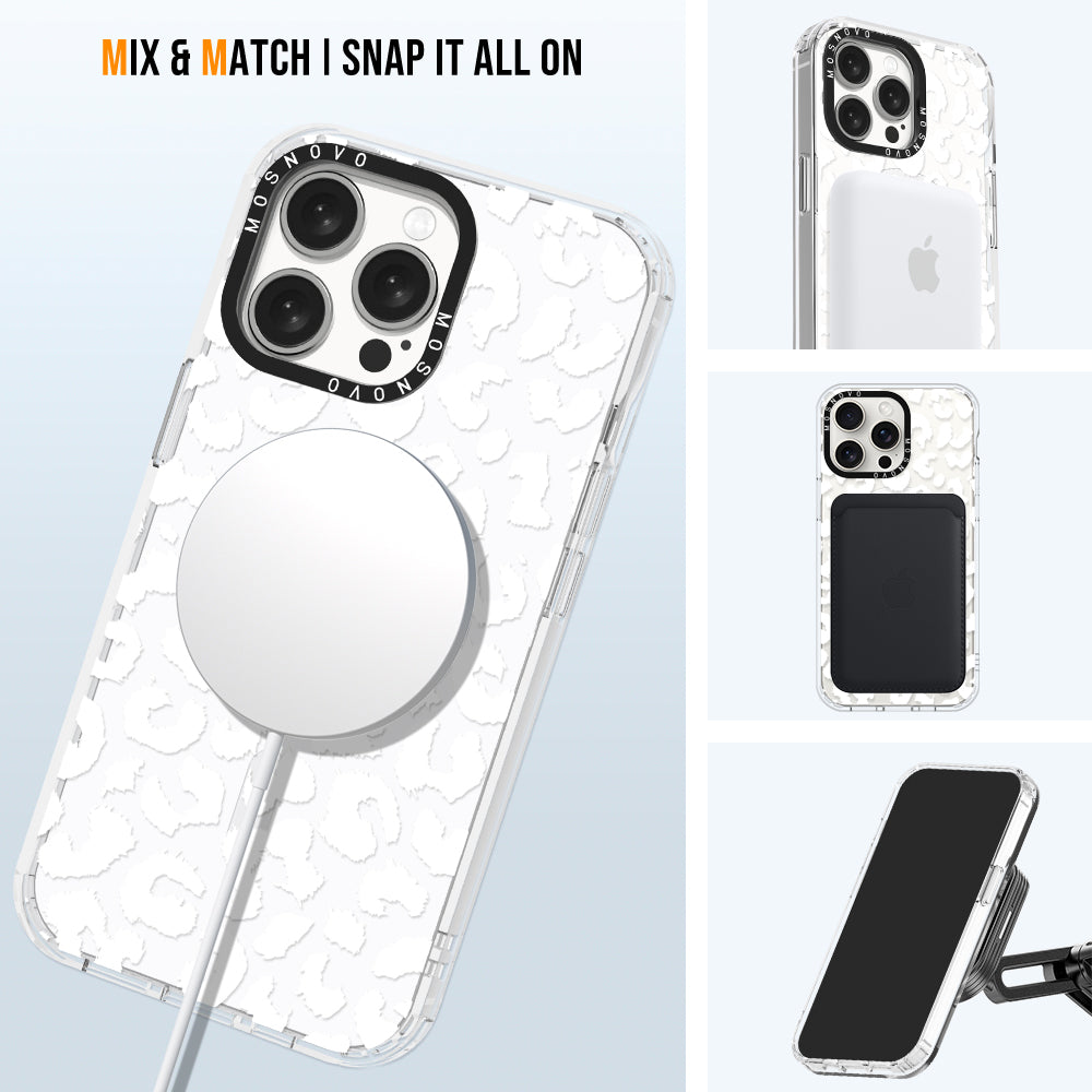 White Leopard Phone Case - iPhone 15 Pro Max Case - MOSNOVO