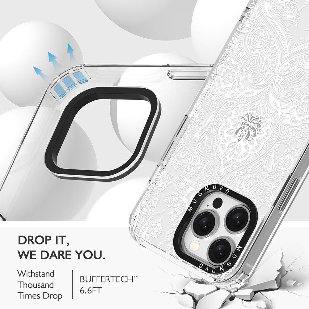 White Damask Phone Case - iPhone 15 Pro Max Case - MOSNOVO