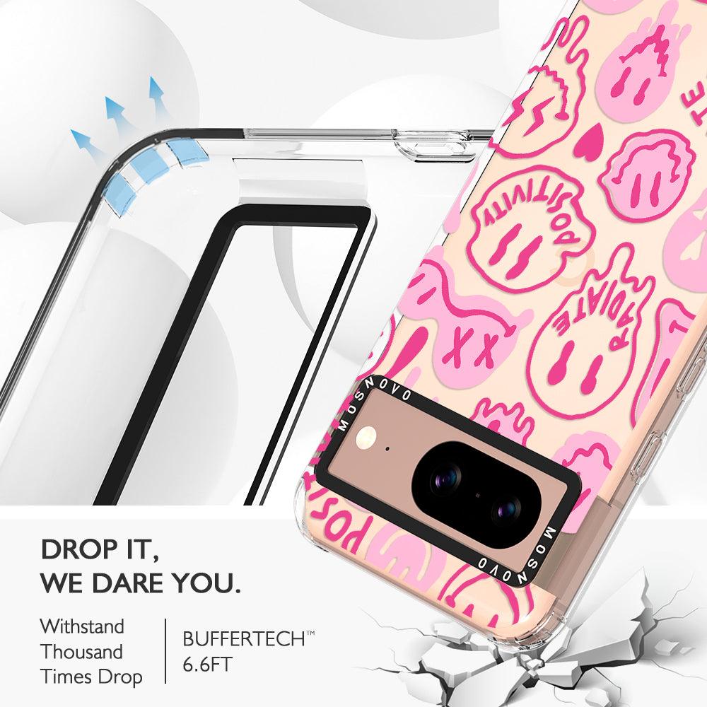 Pink Dripping Smiles Positivity Radiate Face Phone Case - Google Pixel 8 Case - MOSNOVO