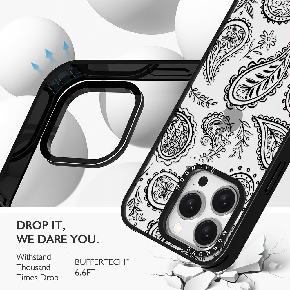 Black Paisley Phone Case - iPhone 15 Pro Case - MOSNOVO