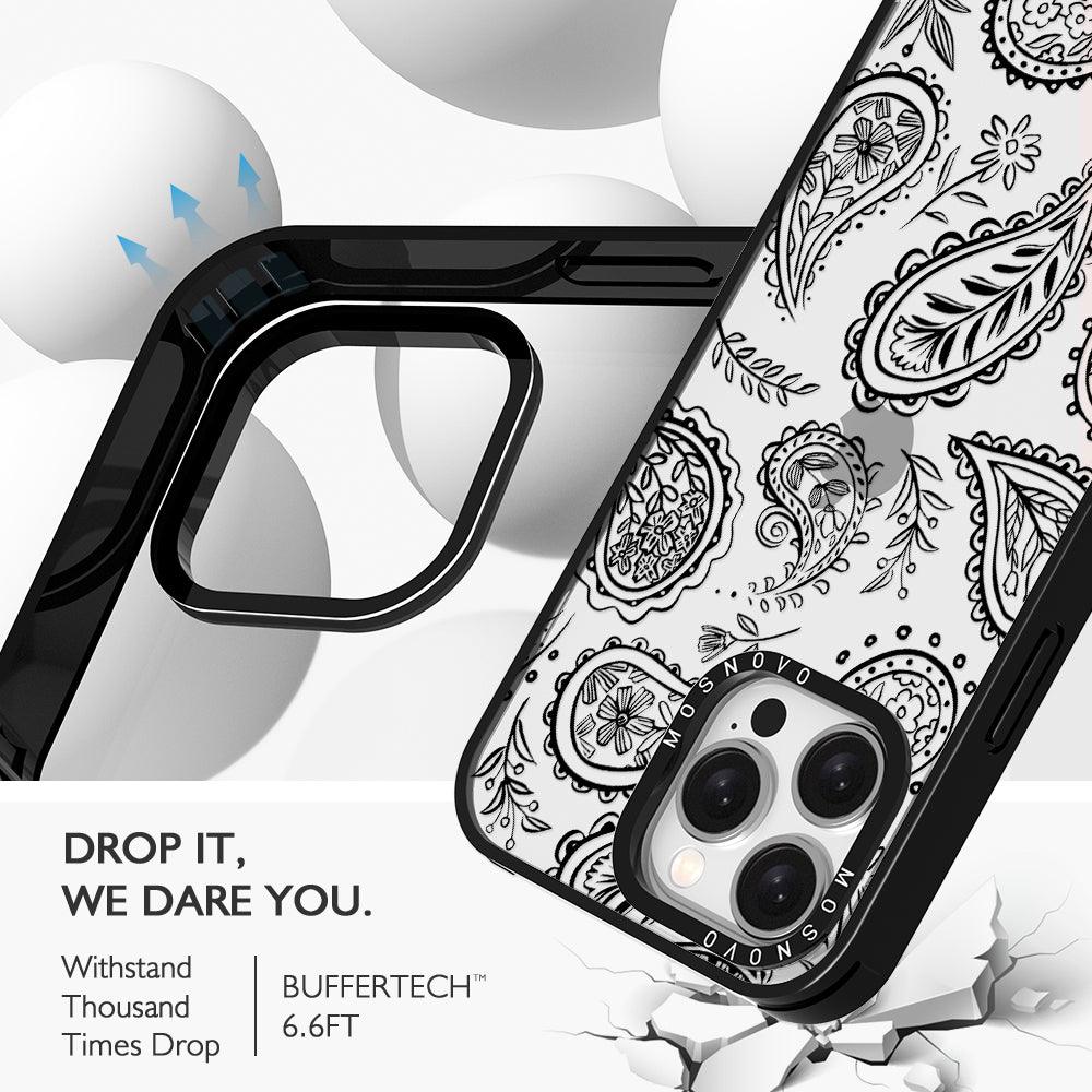 Black Paisley Phone Case - iPhone 15 Pro Max Case - MOSNOVO