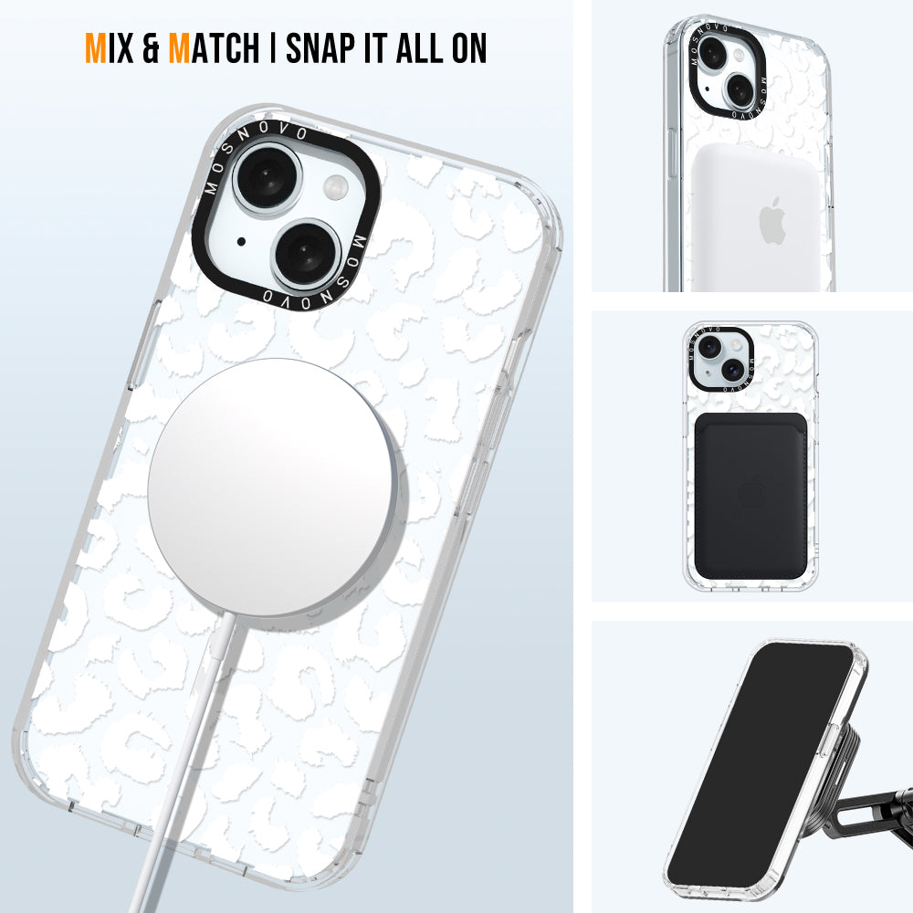 White Leopard Phone Case - iPhone 15 Plus Case - MOSNOVO