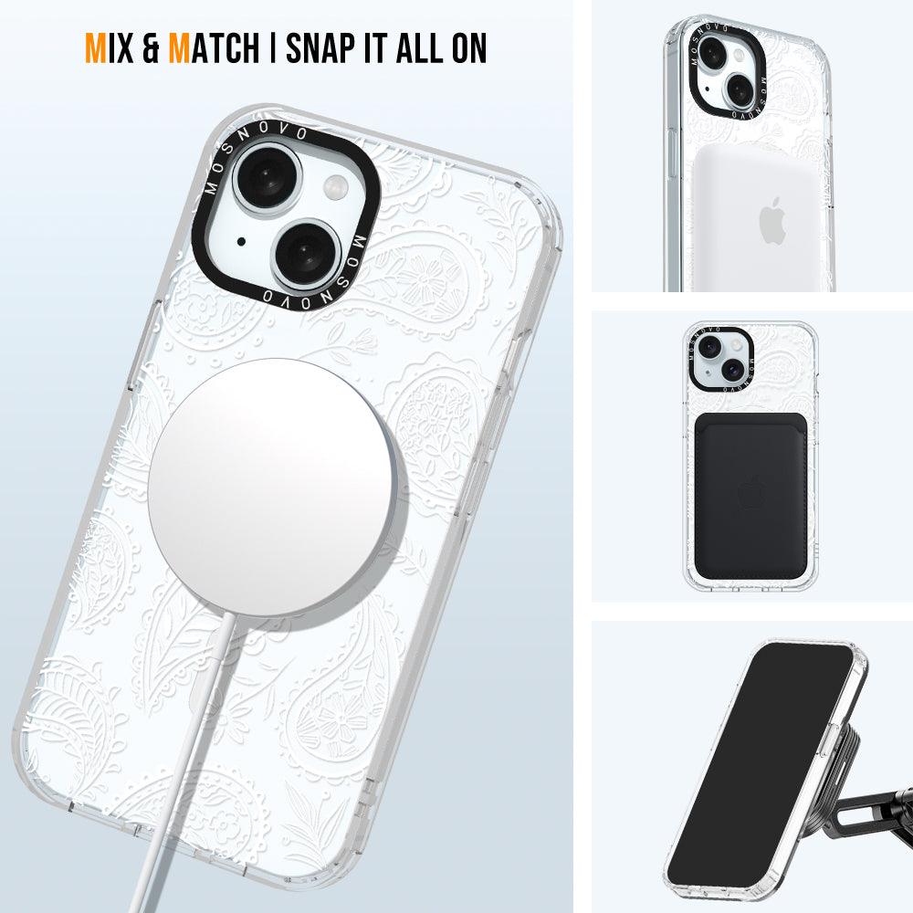 White Paisley Phone Case - iPhone 15 Case - MOSNOVO