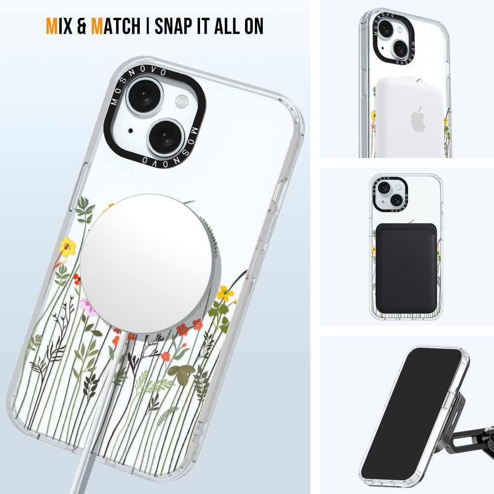 Spring Wildflower Phone Case - iPhone 15 Case Clear With Magsafe