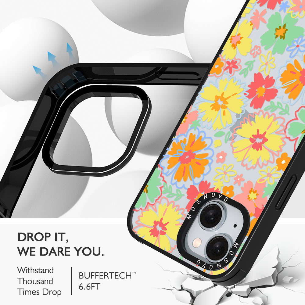 Retro Boho Hippie Flowers Phone Case - iPhone 15 Case Black