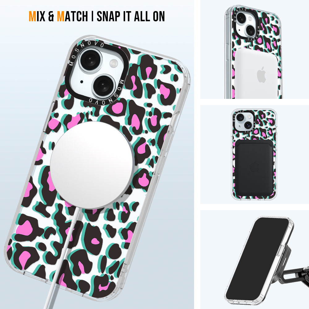 Hot Pink Leopard Print Phone Case - iPhone 15 Case - MOSNOVO