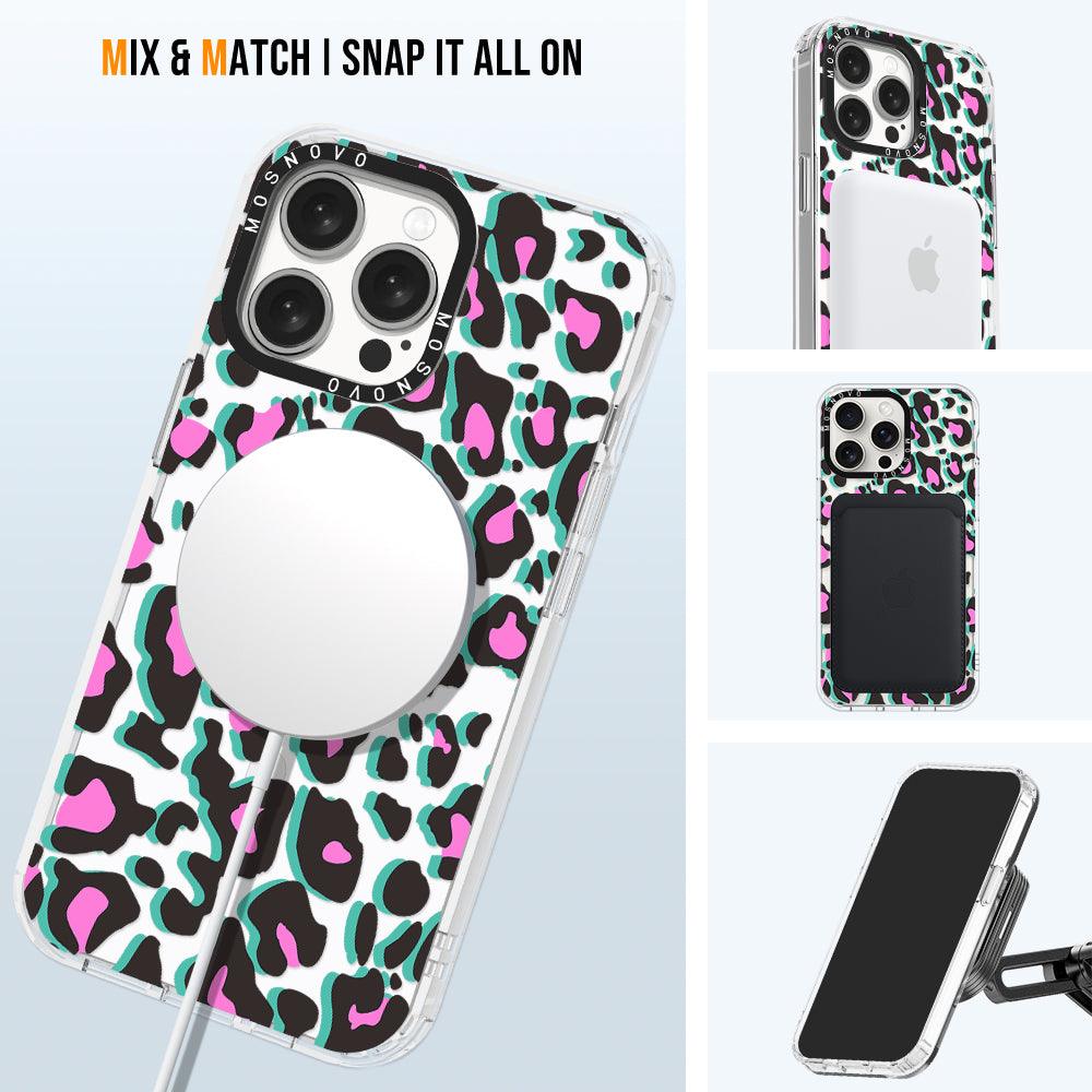 Hot Pink Leopard Print Phone Case - iPhone 15 Pro Max Case - MOSNOVO