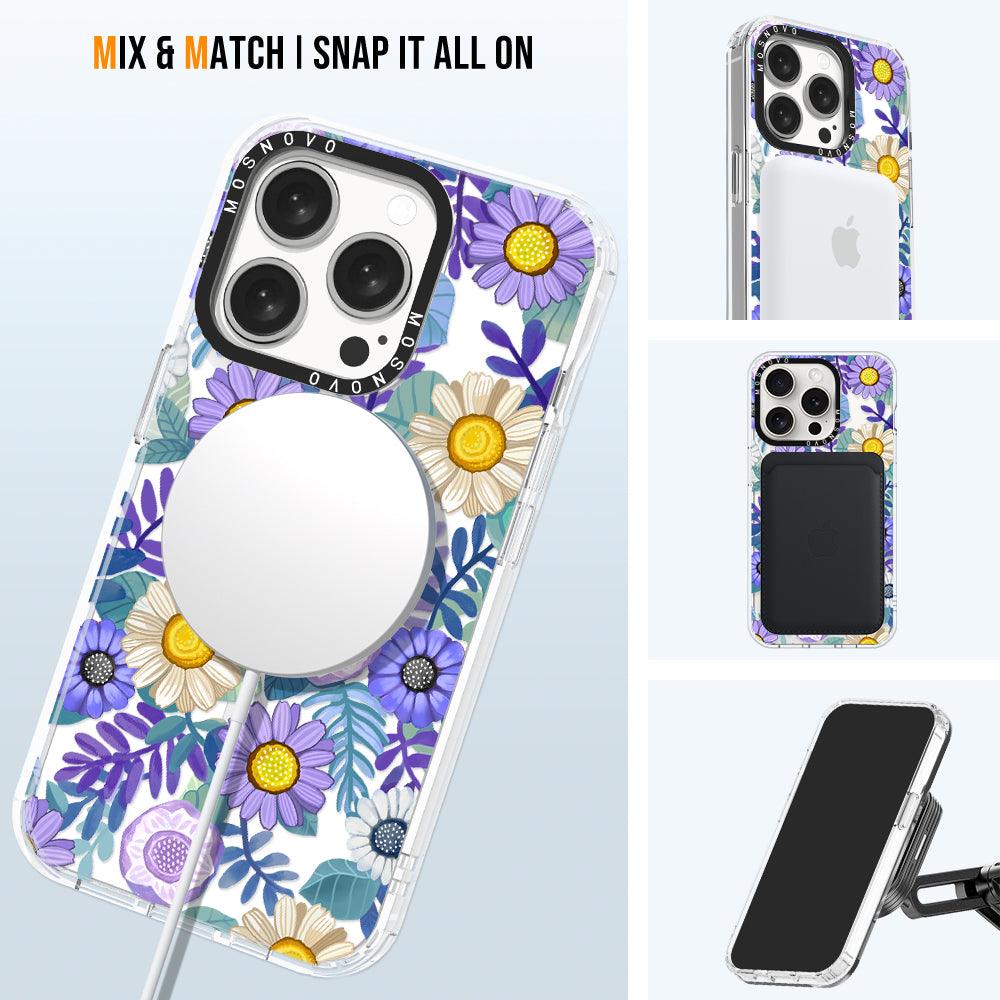 Purple Floral Phone Case - iPhone 15 Pro Case - MOSNOVO