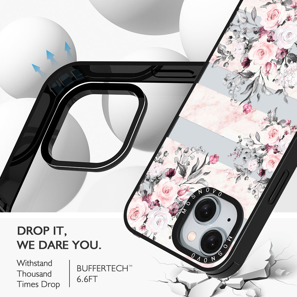 Pink Flower Marble Phone Case - iPhone 15 Case Black