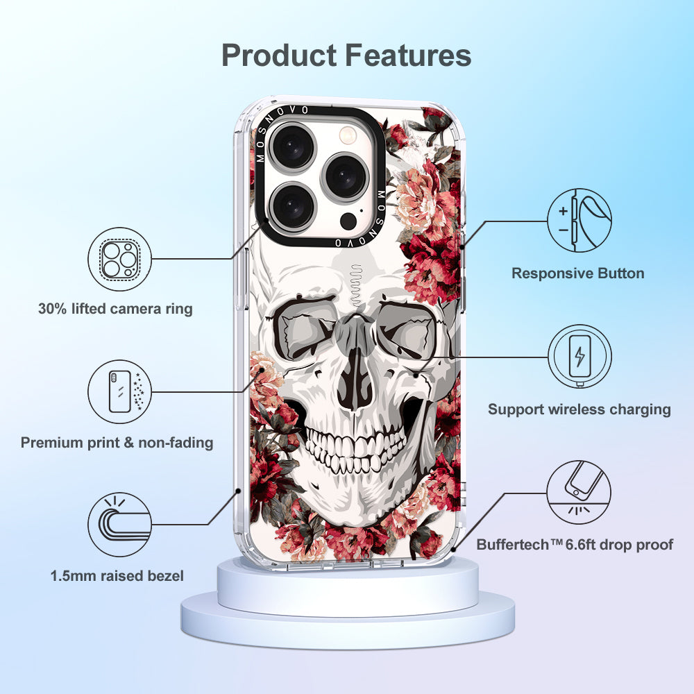 Red Flower Skull Phone Case - iPhone 15 Pro Case - MOSNOVO