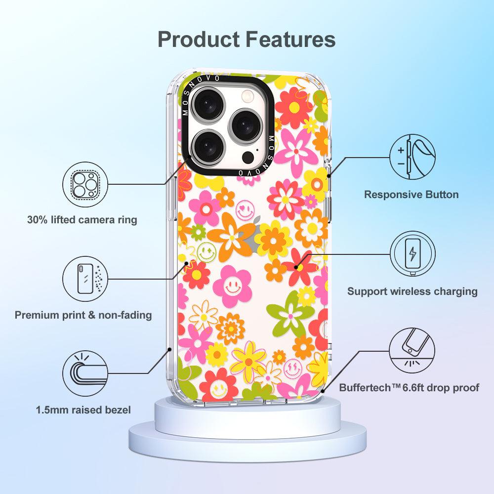 70's Groovy Floral Phone Case - iPhone 15 Pro Case - MOSNOVO