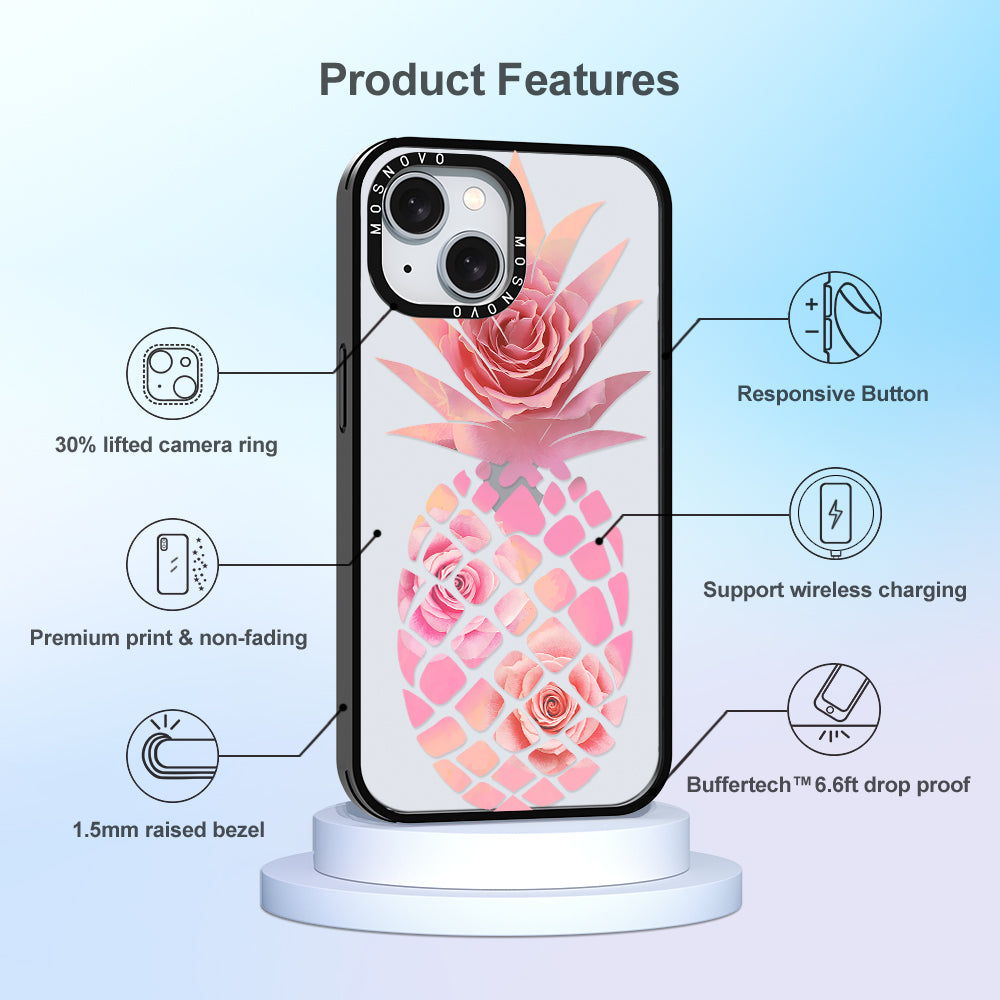 Pink Floral Pineapple Phone Case - iPhone 15 Plus Case - MOSNOVO