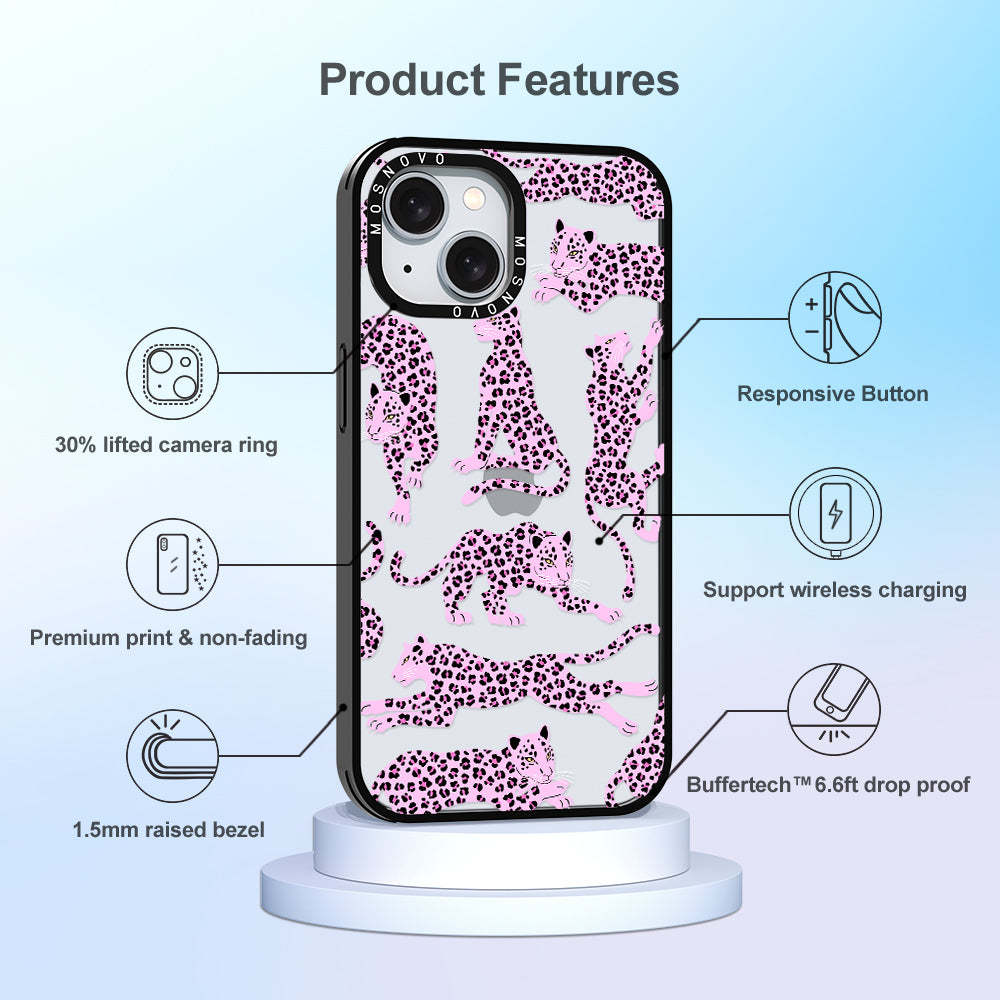 Pink Leopard Phone Case - iPhone 15 Case - MOSNOVO